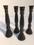 Set of Four Tall Hand-Carved Wood Candlesticks