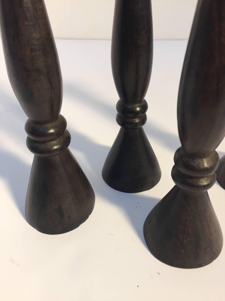 Set of Four Hand-Carved Ebonized Wood Candlesticks, Anglo-Indian, 1950