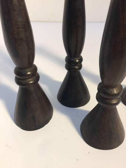 Set of Four Hand-Carved Ebonized Wood Candlesticks, Anglo-Indian, 1950