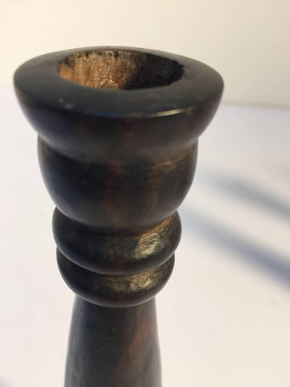 Set of Four Hand-Carved Ebonized Wood Candlesticks, Anglo-Indian, 1950