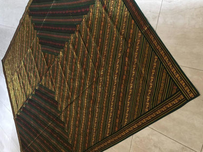 Green Patchwork Bed Cover with Peacocks and Elephants, 20th Century