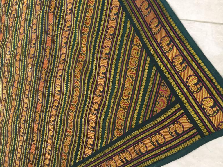 Green Patchwork Bed Cover with Peacocks and Elephants, 20th Century