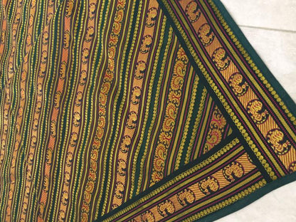 Green Patchwork Bed Cover with Peacocks and Elephants, 20th Century