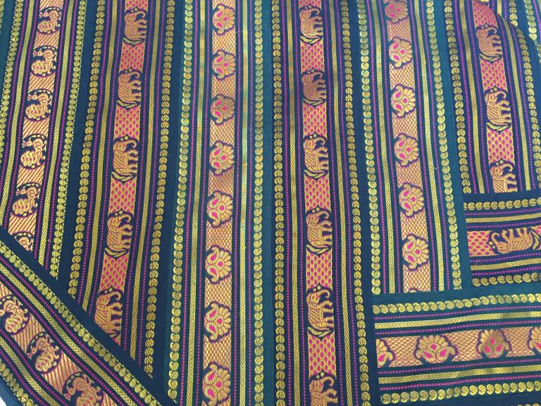 Green Patchwork Bed Cover with Peacocks and Elephants, 20th Century
