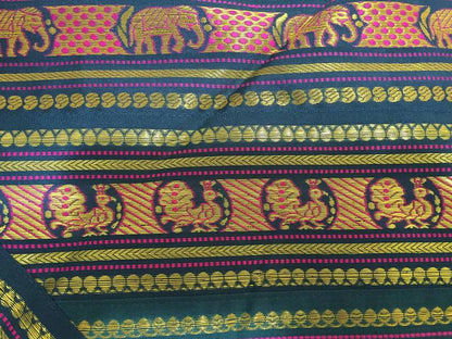 Green Patchwork Bed Cover with Peacocks and Elephants, 20th Century