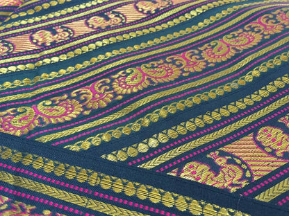 Green Patchwork Bed Cover with Peacocks and Elephants, 20th Century