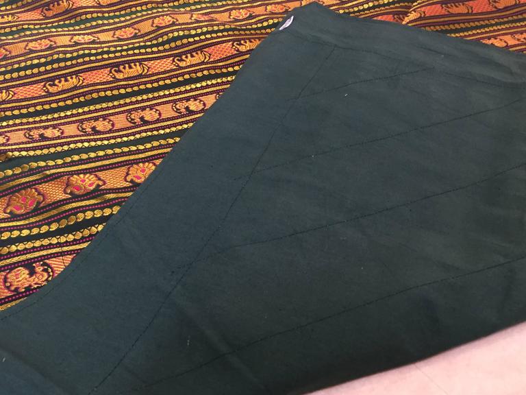 Green Patchwork Bed Cover with Peacocks and Elephants, 20th Century