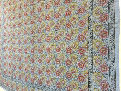 Vintage Kalamkari Textile, Hand-Blocked Cotton Floral Design, 1970