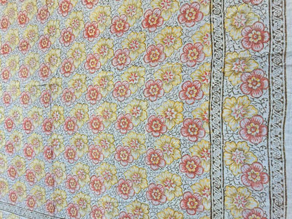 Vintage Kalamkari Textile, Hand-Blocked Cotton Floral Design, 1970