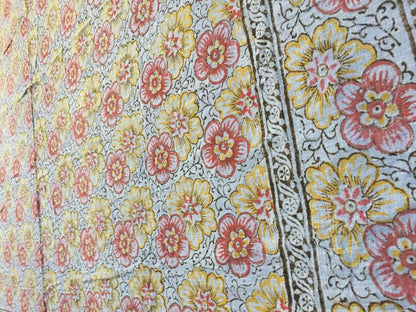Vintage Kalamkari Textile, Hand-Blocked Cotton Floral Design, 1970