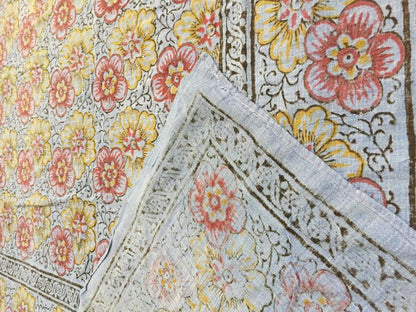Vintage Kalamkari Textile, Hand-Blocked Cotton Floral Design, 1970