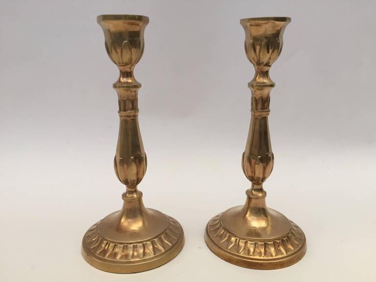 19th Century Antique Victorian Candlesticks in Patinated Brass