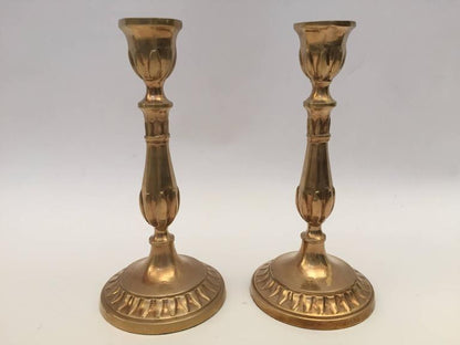 19th Century Antique Victorian Candlesticks in Patinated Brass