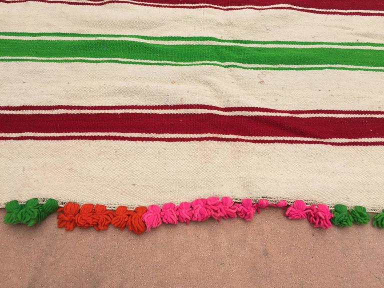 1960s Moroccan Berber Kilim Rug, Multicolor Stripes, 5'11" × 13'5"