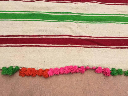 1960s Moroccan Berber Kilim Rug, Multicolor Stripes, 5'11" × 13'5"