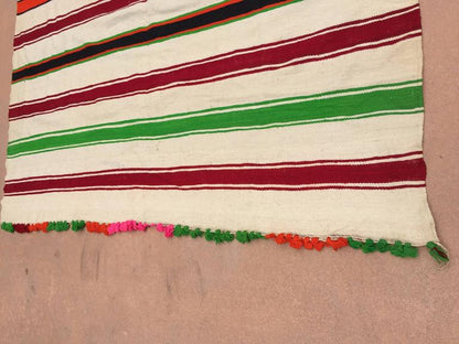 1960s Moroccan Berber Kilim Rug, Multicolor Stripes, 5'11" × 13'5"