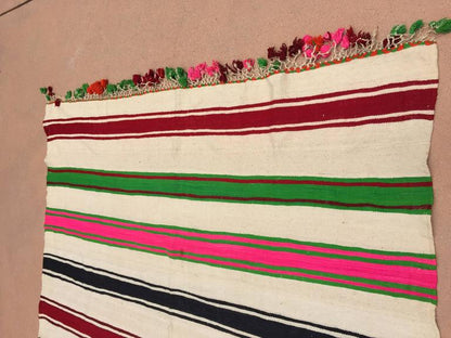 1960s Moroccan Berber Kilim Rug, Multicolor Stripes, 5'11" × 13'5"