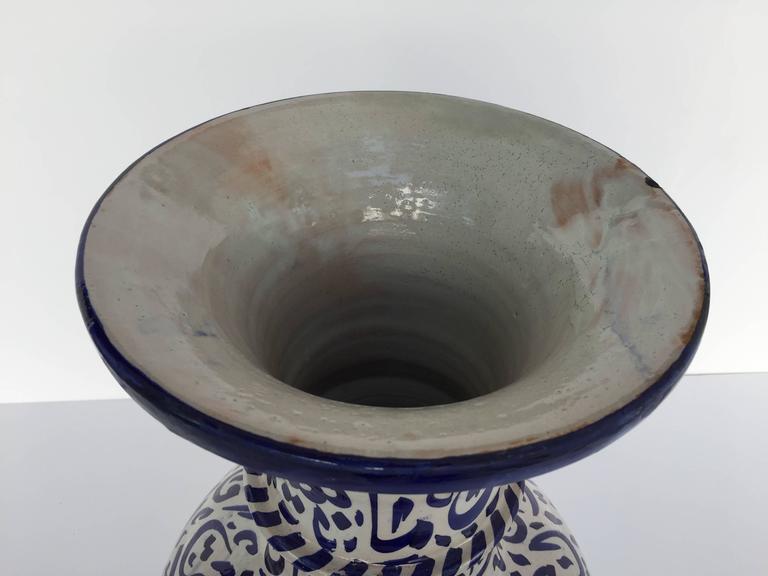 Large Moroccan Ceramic Vase from Fez with Blue Calligraphy Writing