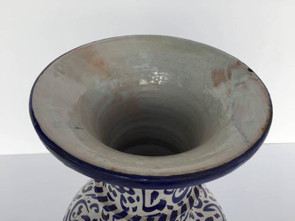Large Moroccan Ceramic Vase from Fez with Blue Calligraphy Writing