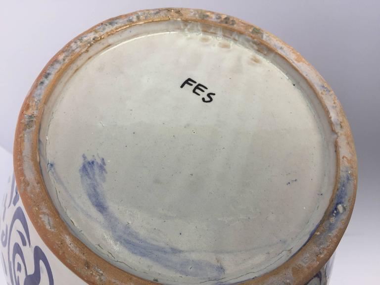 Large Moroccan Ceramic Vase from Fez with Blue Calligraphy Writing