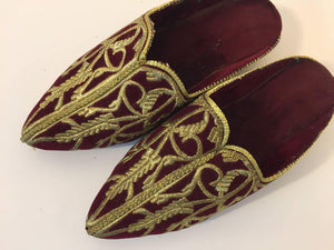 Turkish Velvet Embroidered with Gold Metallic Thread Slippers Shoes