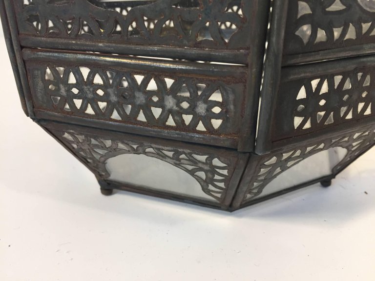 Moroccan Moorish Metal and Clear Glass Candle Lantern