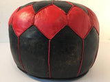 Moroccan Vintage Round Leather Pouf Red and Black