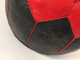 Moroccan Vintage Round Leather Pouf Red and Black