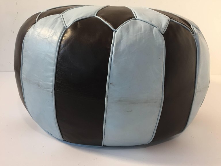 Moroccan Round Leather Pouf Hand-Tooled in Marrakesh