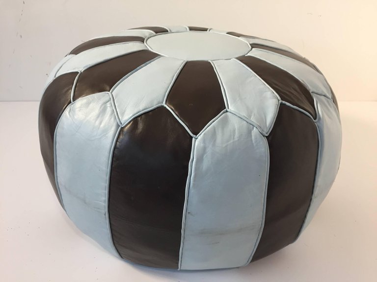 Moroccan Round Leather Pouf Hand-Tooled in Marrakesh