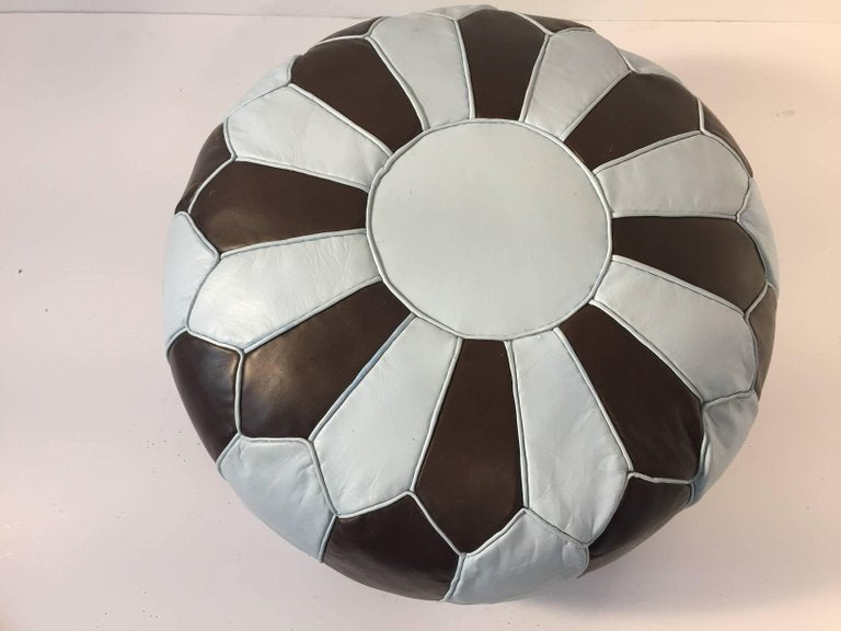 Moroccan Round Leather Pouf Hand-Tooled in Marrakesh