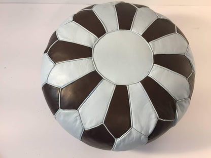 Moroccan Round Leather Pouf Hand-Tooled in Marrakesh