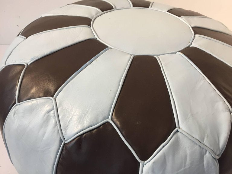 Moroccan Round Leather Pouf Hand-Tooled in Marrakesh