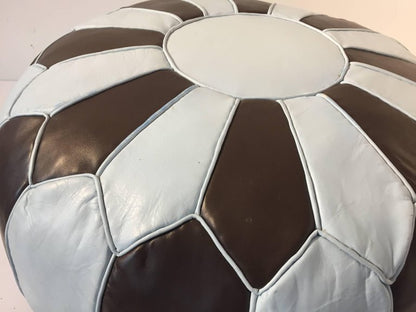 Moroccan Round Leather Pouf Hand-Tooled in Marrakesh