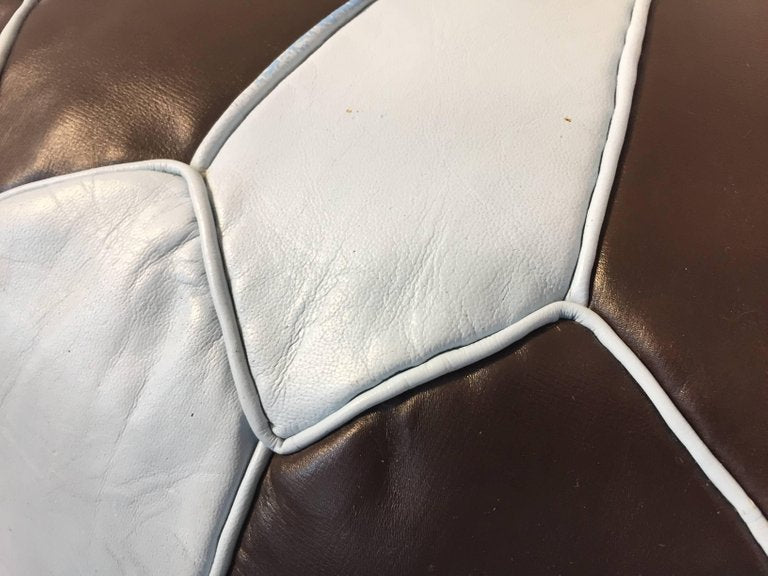 Moroccan Round Leather Pouf Hand-Tooled in Marrakesh