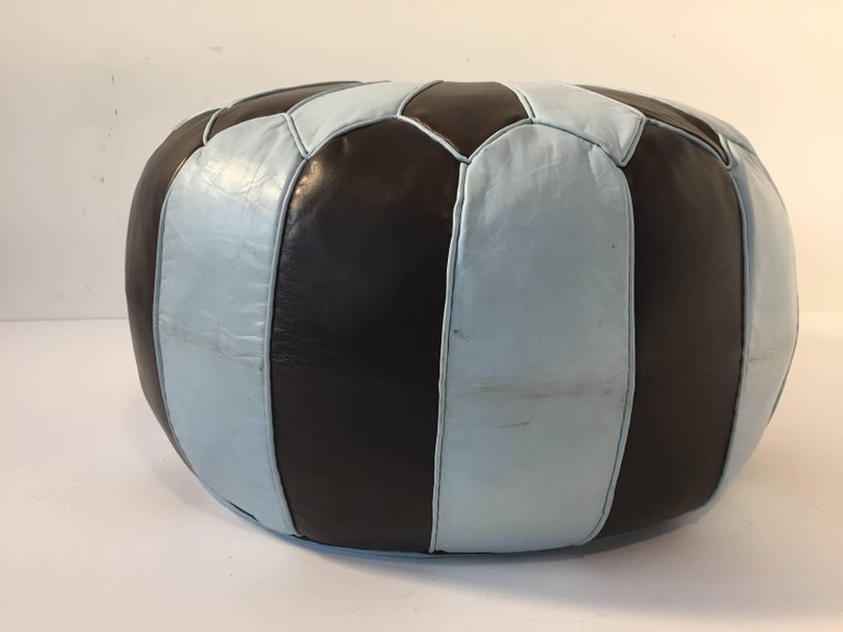 Moroccan Round Leather Pouf Hand-Tooled in Marrakesh