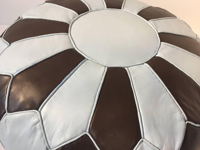 Moroccan Round Leather Pouf Hand-Tooled in Marrakesh