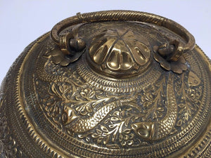 Decorative Large Round Anglo-Indian Brass Box Tea Caddy