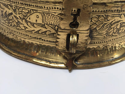 Decorative Large Round Brass Box Caddy 19th C, North India