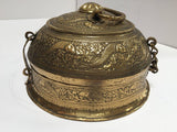 Decorative Large Round Anglo-Indian Brass Box Tea Caddy