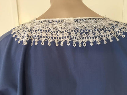 Blue Embroidered Moroccan Caftan Cotton Maxi Dress Size M Circa 1980s