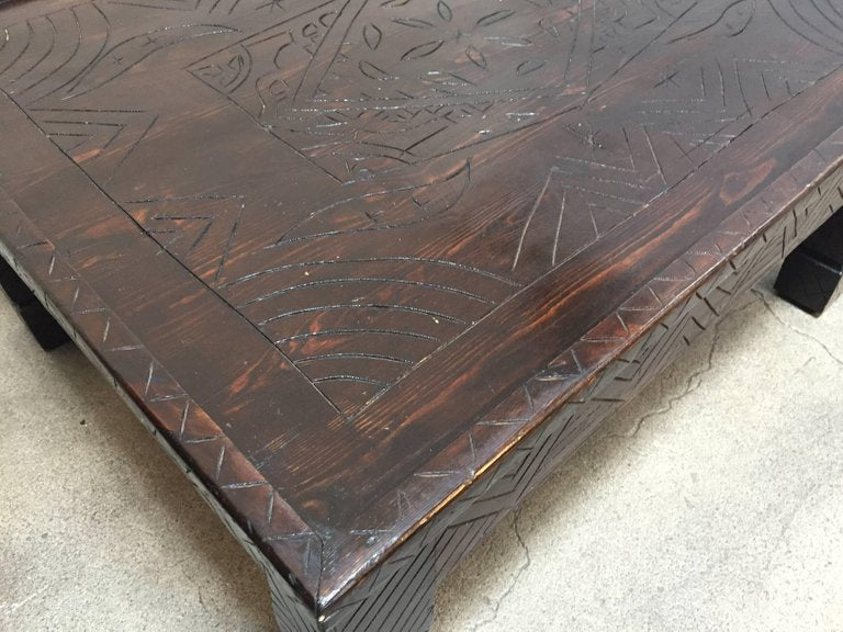 Moroccan Berber Table with Carved Tribal African Designs