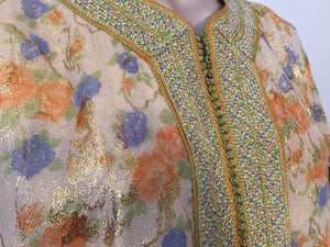 Moroccan Brocade Floral Kaftan Gown Maxi Dress
