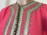 Moroccan Caftan Hot Pink Color Embroidered with Silver, Kaftan circa 1970