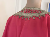 Moroccan Caftan Hot Pink Color Embroidered with Silver, Kaftan circa 1970