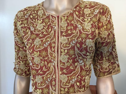 Indian Silk Couture Lehenga Set Beaded Brocade Blouse & Matching Shawl