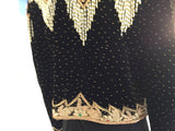 Vintage Embroidered Velvet Evening Two Pieces Gown Vest Skirt and Shawl
