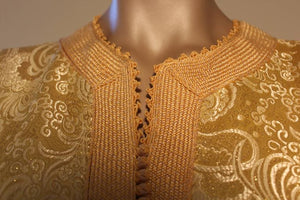 Moroccan Gold Brocade Caftan 1970 Maxi Dress Kaftan Size M to L