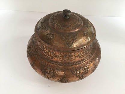 Large Indo-Persian Tinned Copper Moorish Jar With Lid