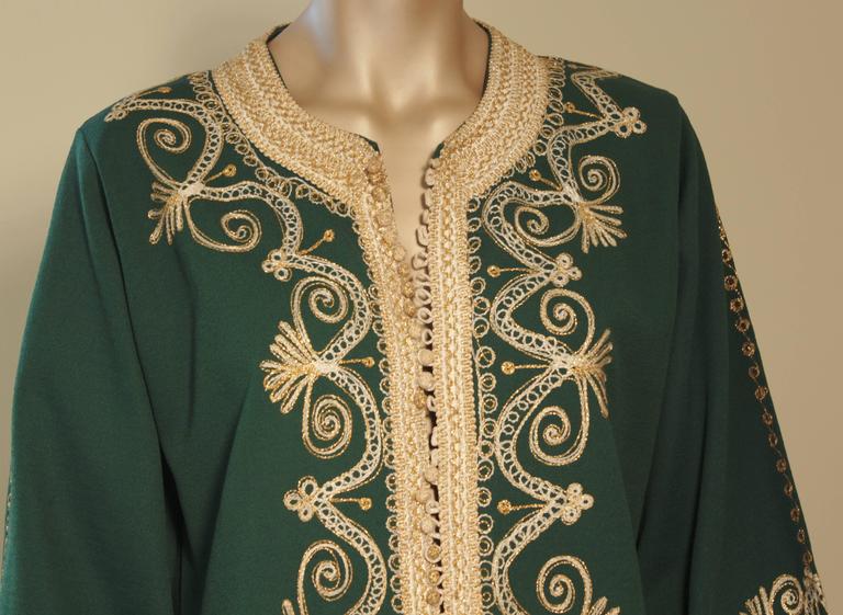 Moroccan Green Embroidered Caftan Maxi Dress Kaftan Size M